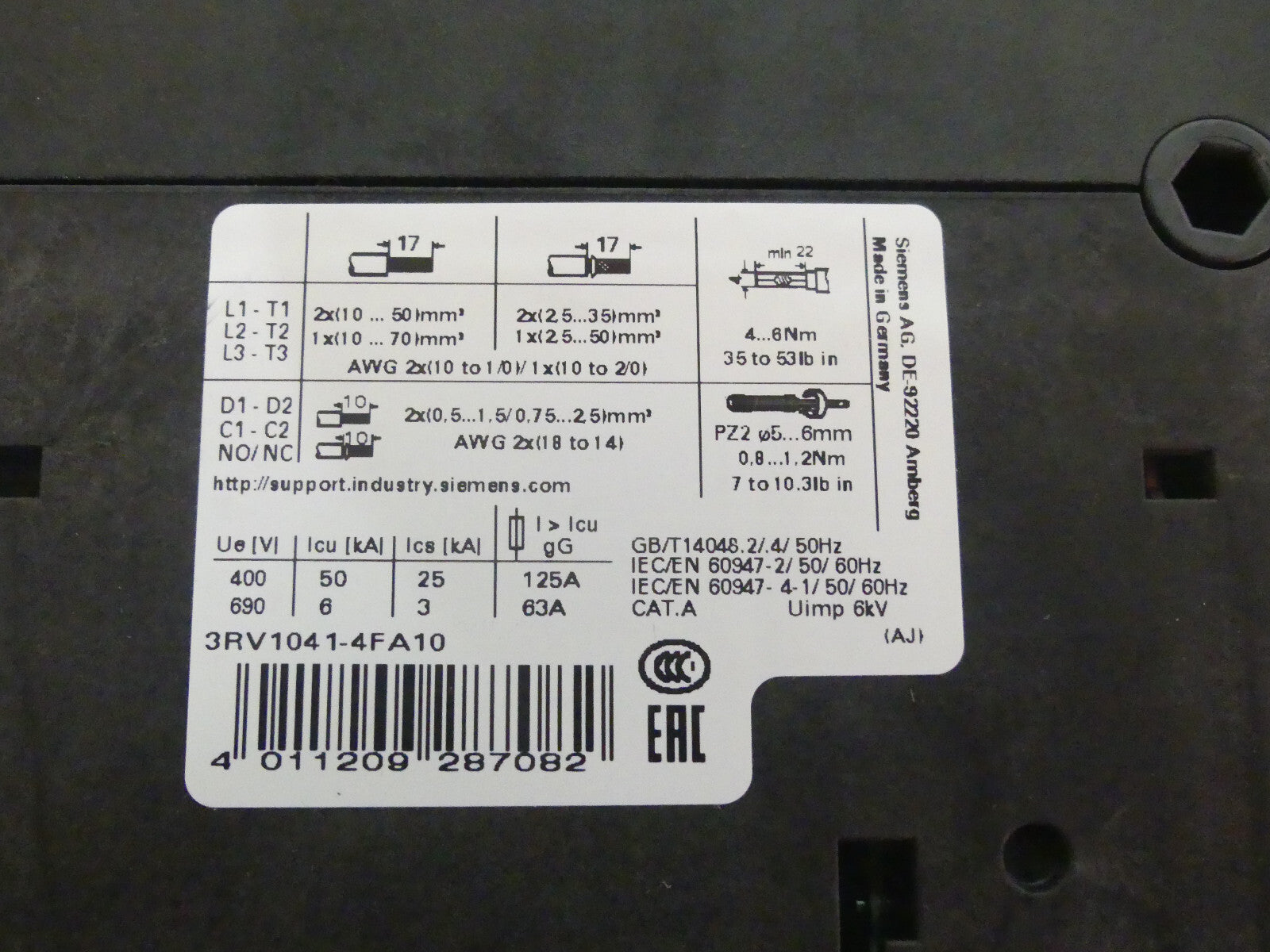 SIEMENS SIRIUS 3RV1041-4FA10 neue onhe verpankung