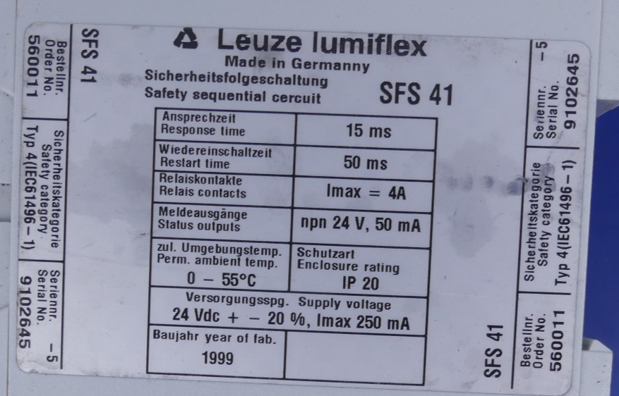 Leuze Lumiflex 4IEC 1496-1 Sicherheitschaltgerät