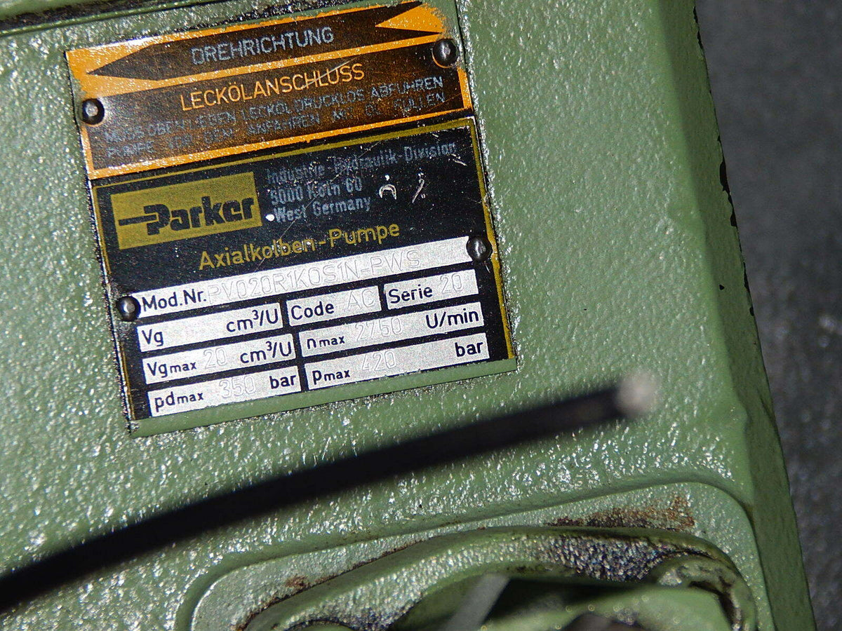 Parker Axialkolben-Pumpe  PV020R1K0S1N-PWS  mit Motor 15KW Used