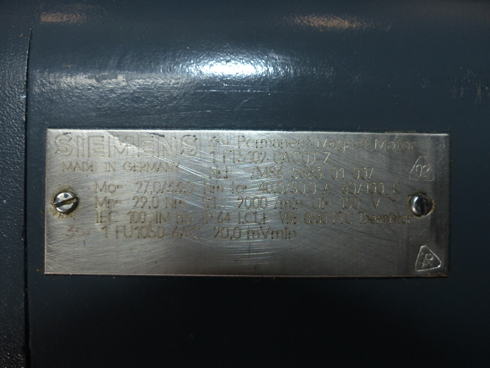 Siemens Servomotor 1FT5102-0AC01-Z  used