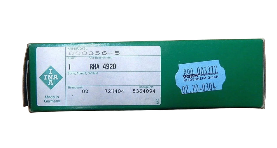 INA // RNA 4920 // 000356-5 // Wälzlager // RNA4920// NEU OVP