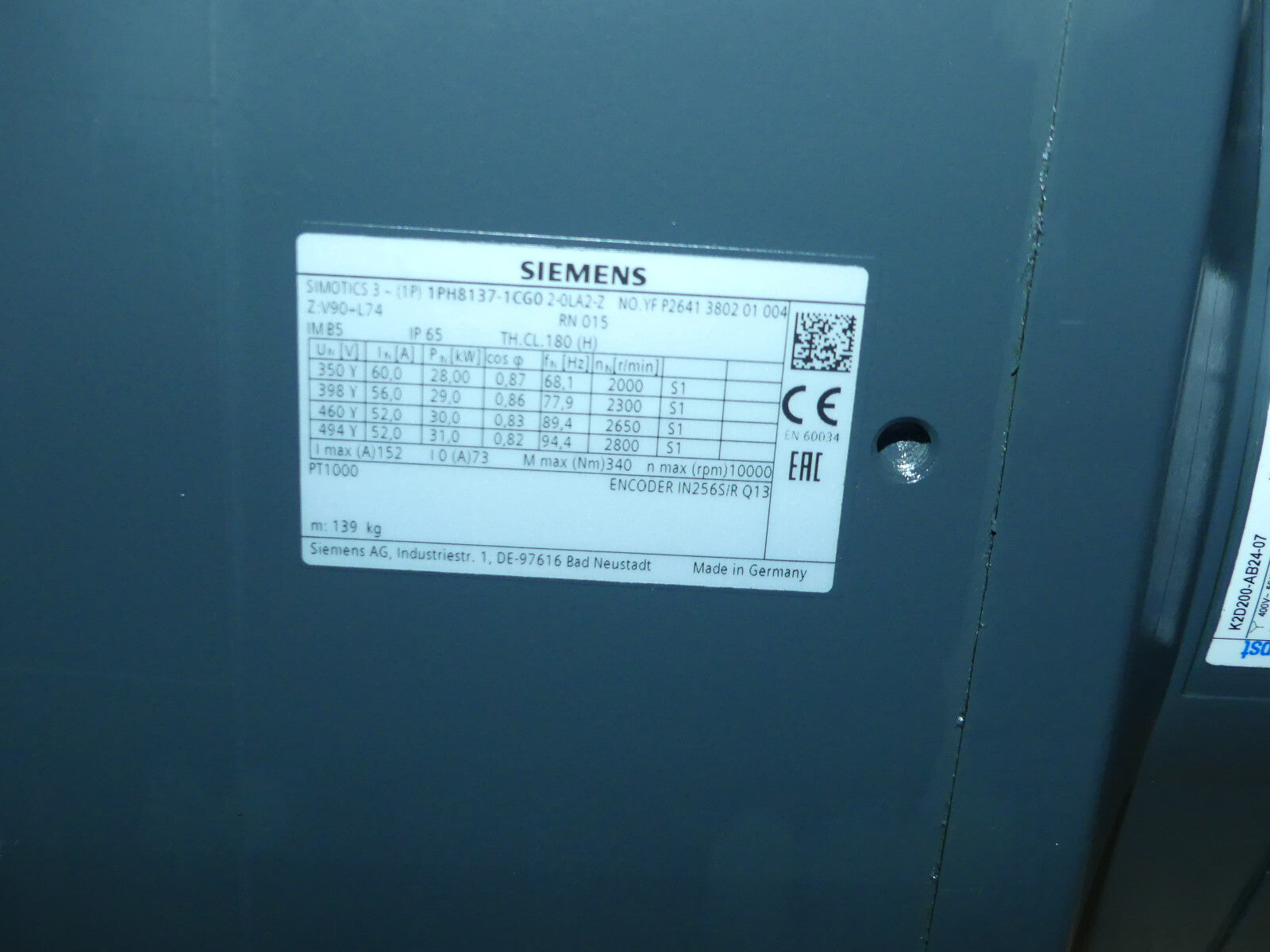 Siemens 1PH8137-1CG02-0LA2-Z onhe deckel