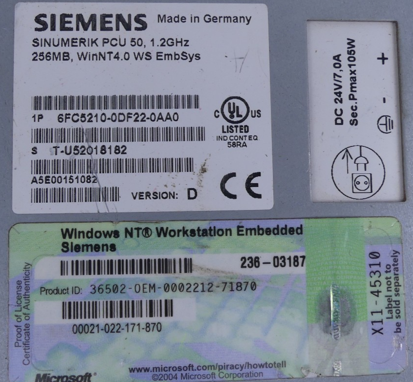 Siemens  SINUMERIK PCU 50  1.20 GHz 256MB 6FC5210-0DF22-0AA0