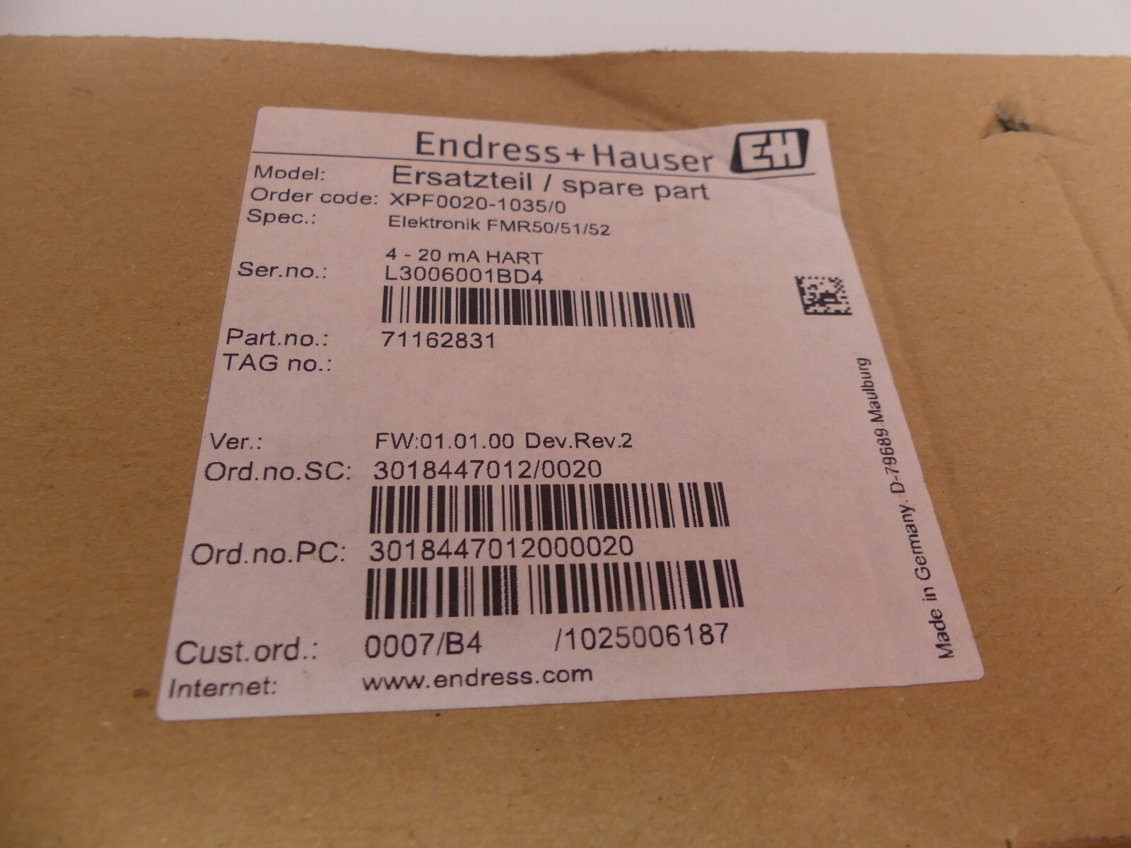 Endress+Hauser  Ersatzteil/spare part XPF0020-1035/0