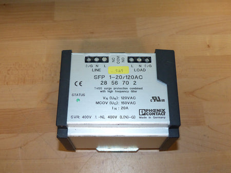 Phoenix Contact sfp-1-20/120ac EMC Filter Surge Suppressor Protector, 120vac 20a