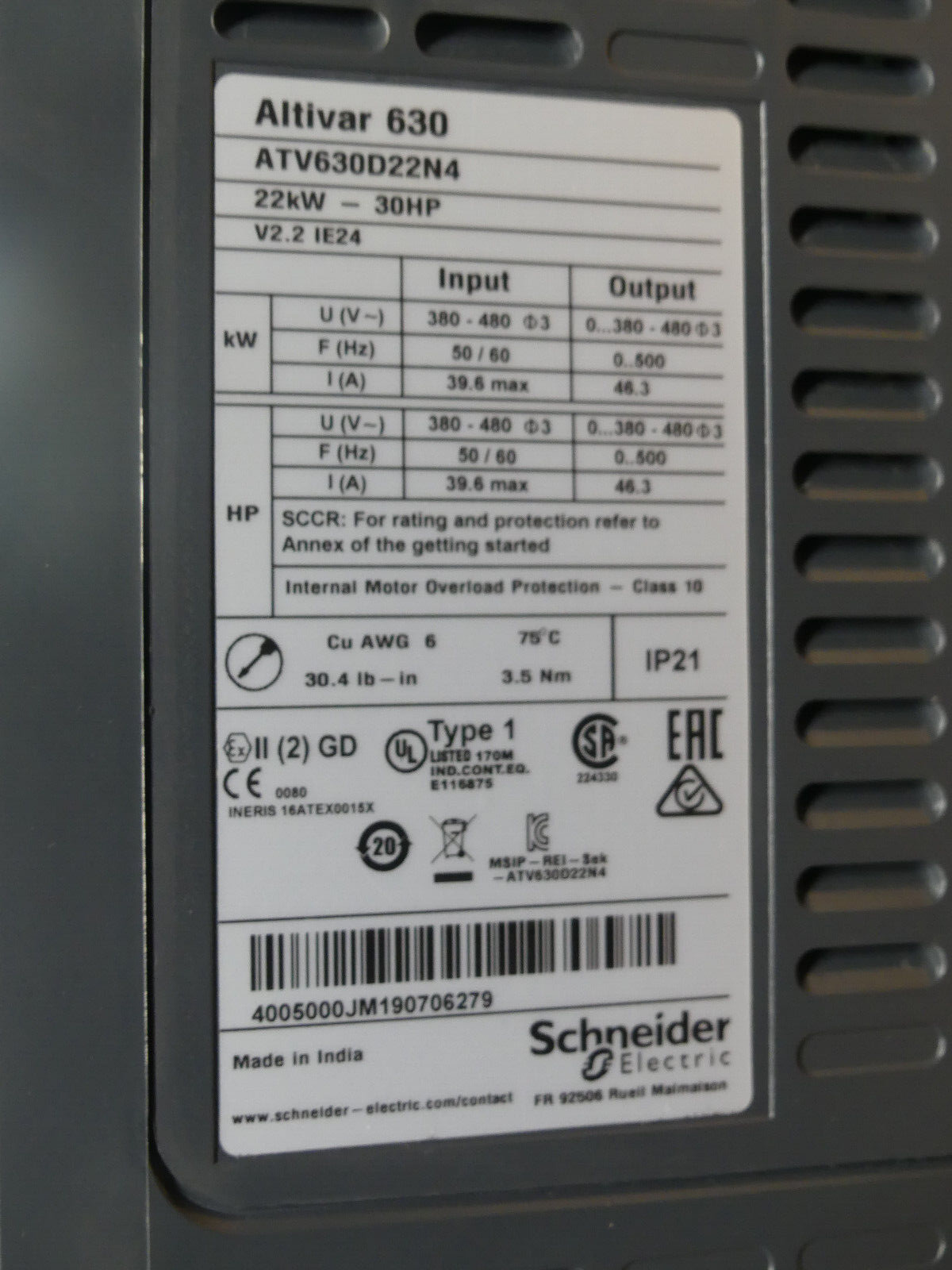 SCHNEIDER ALTIVAR 630 ATV630D22N4