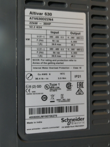 SCHNEIDER ALTIVAR 630 ATV630D22N4