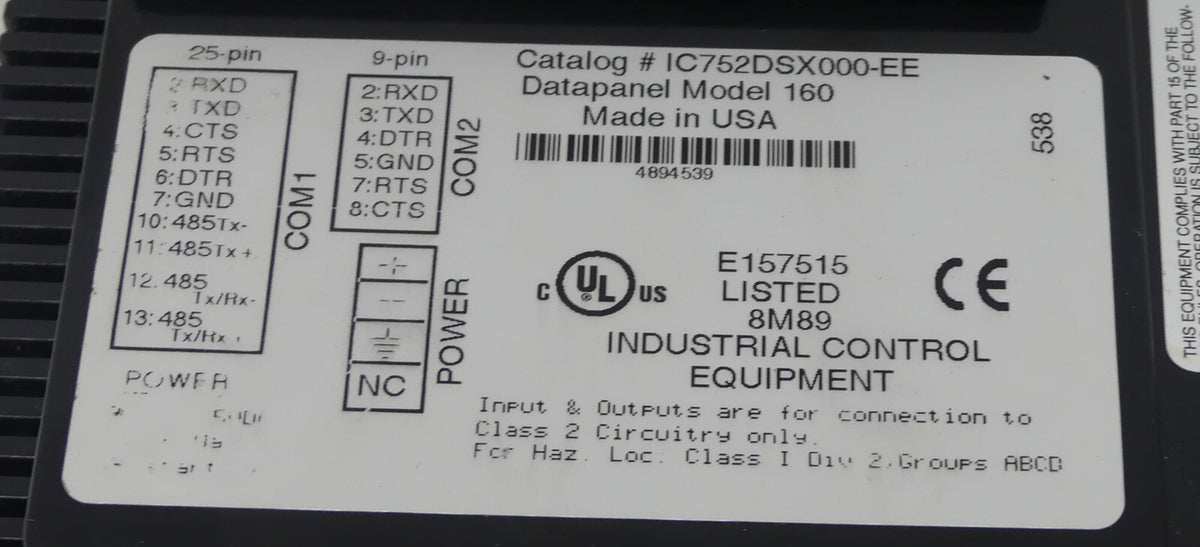GE Fanuc Catalog Datapanel Model 160 #IC752DSX000-EE