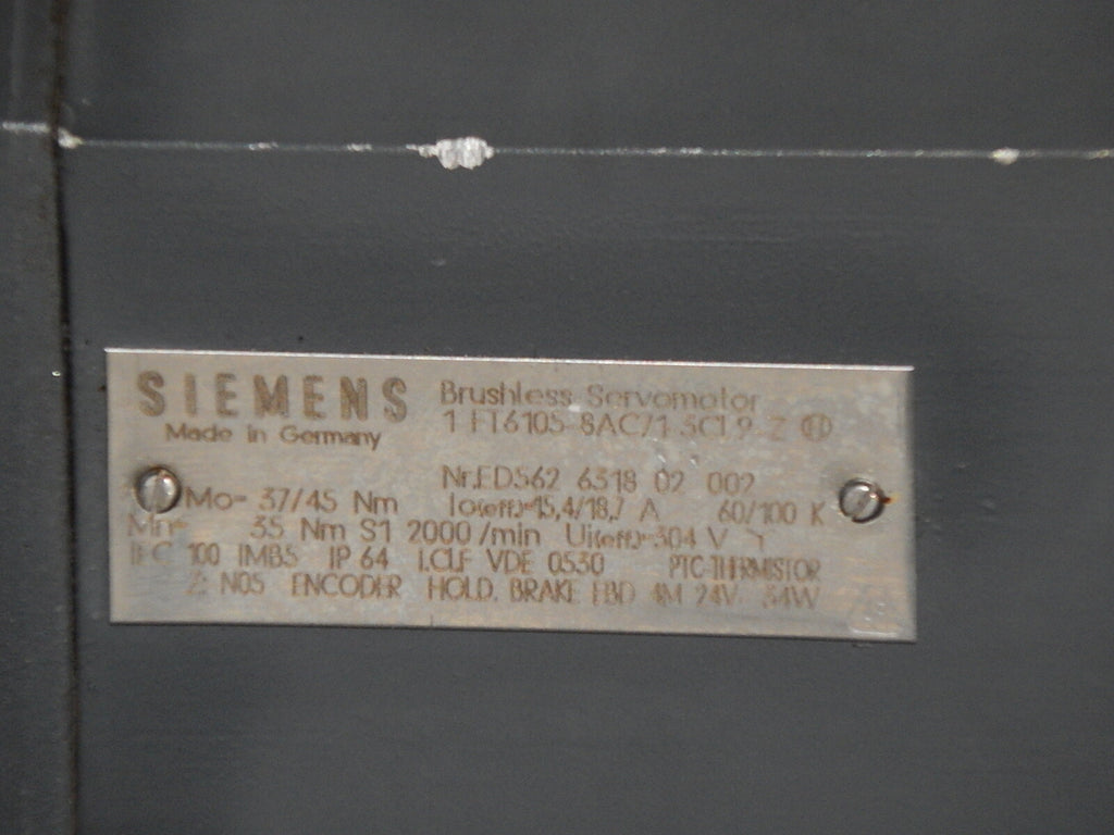 Siemens 1FT6105-8AC71-3CL9-Z Brushless Servomotor Used