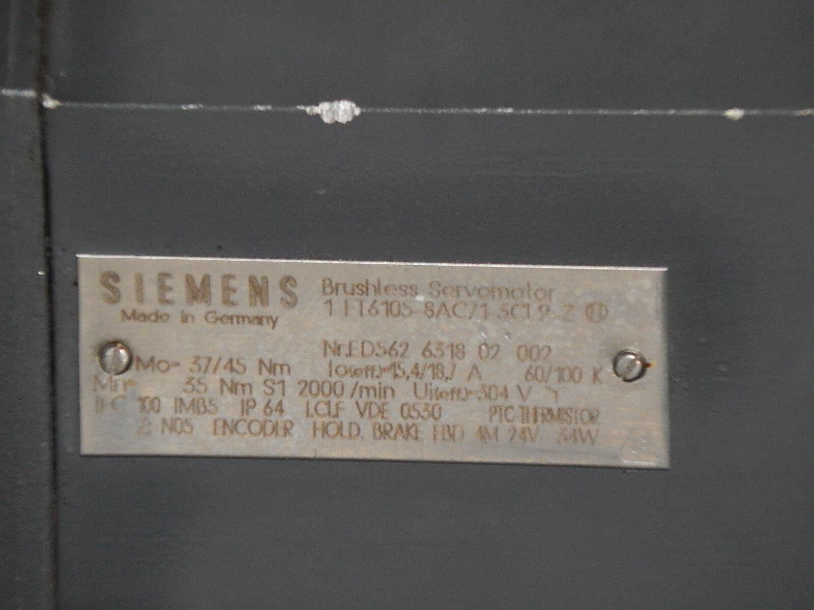 Siemens 1FT6105-8AC71-3CL9-Z Brushless Servomotor Used