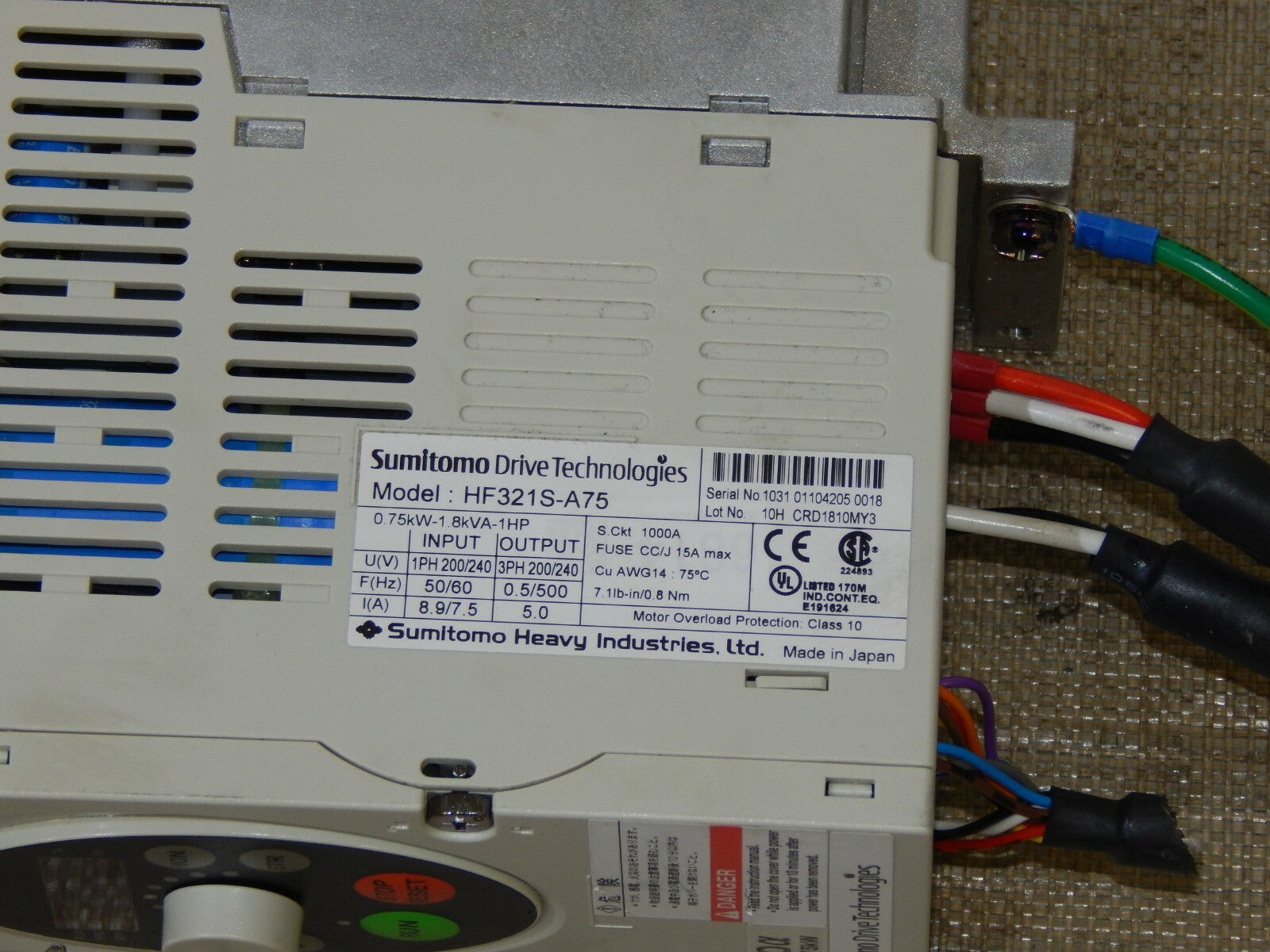  Sumitomo Drive Technologies HF-320a 1PH-200.V-0.75kW // HF321S-A75
