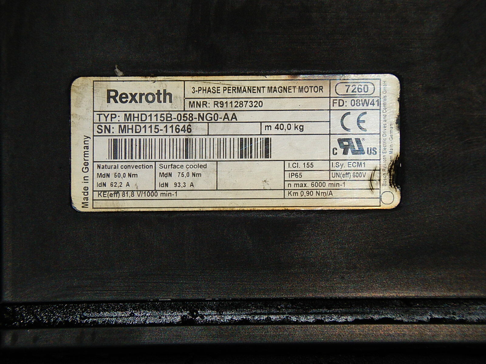 REXROTH SERVOMOTOR MHD115B-058-NG0-AA R911287320  Used