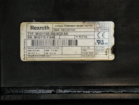 REXROTH SERVOMOTOR MHD115B-058-NG0-AA R911287320  Used