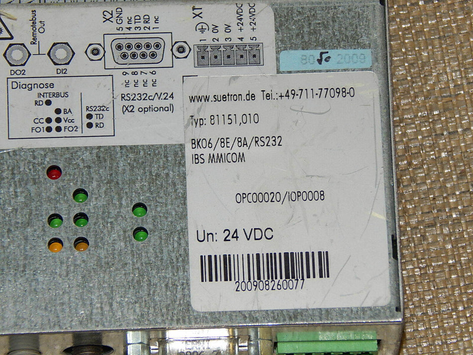 Suetron 81151,010 BK06/8E/8A/RS232 IBS MMICOM   24VDC Interface-Modul Used