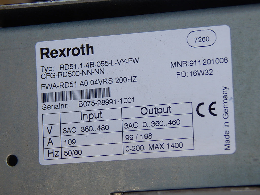 Rexroth RD51.1-4B-055-L-VY-FW ,CFG-RD500-NN-NN/FWA-RD51-A0 04VRS 200HZ