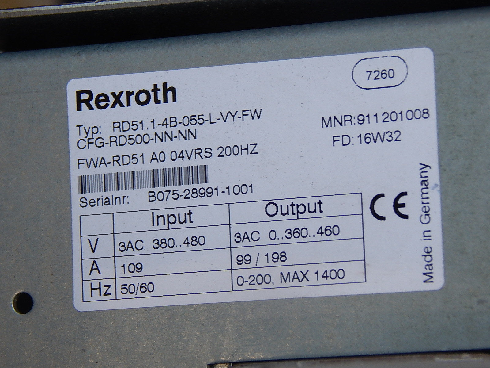 Rexroth RD51.1-4B-055-L-VY-FW ,CFG-RD500-NN-NN/FWA-RD51-A0 04VRS 200HZ