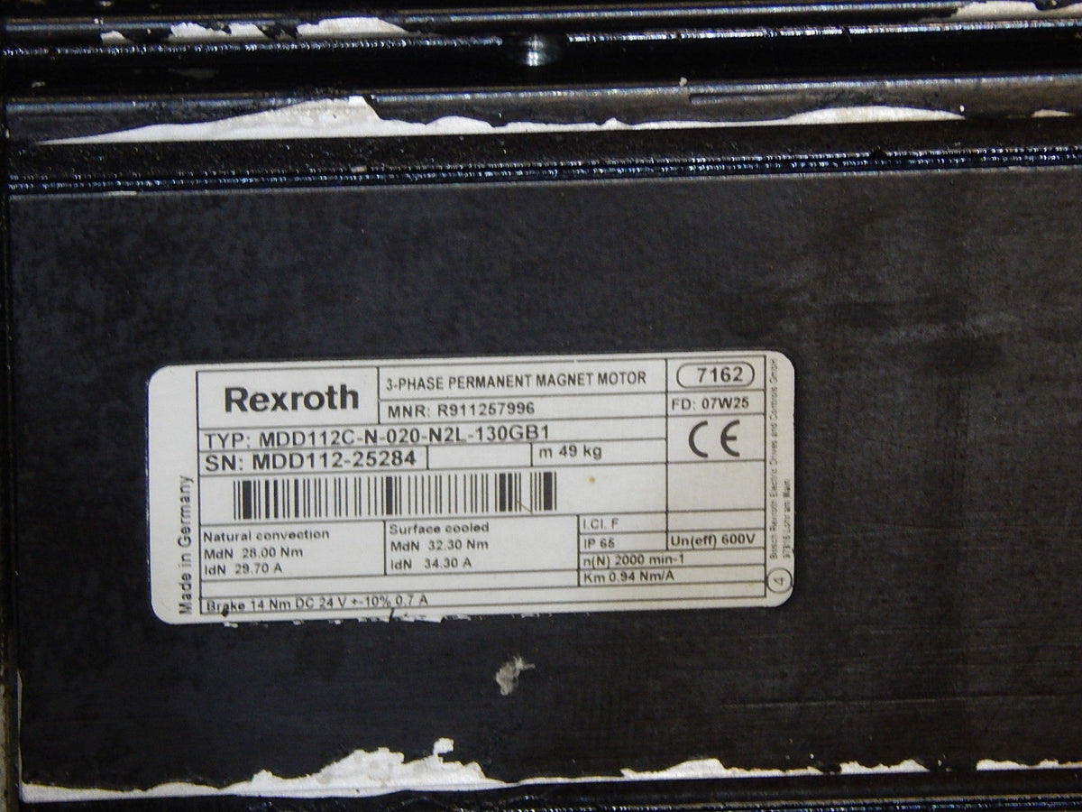 Indramat Rexroth Permanent Magnet Motor MDD112C-N-020-N2L-130GB1 Used