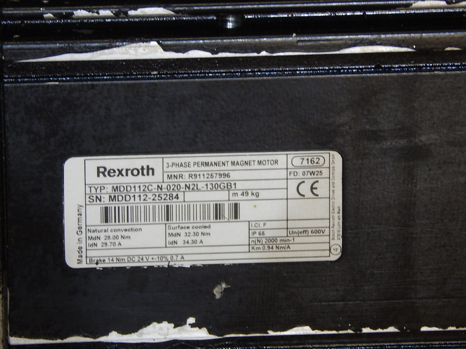 Indramat Rexroth Permanent Magnet Motor MDD112C-N-020-N2L-130GB1 Used