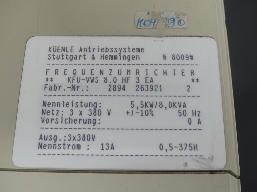 Hitachi Frequenzumrichter KFU-VWS 8.0 HF 3 EA Inverter 5,5 kW