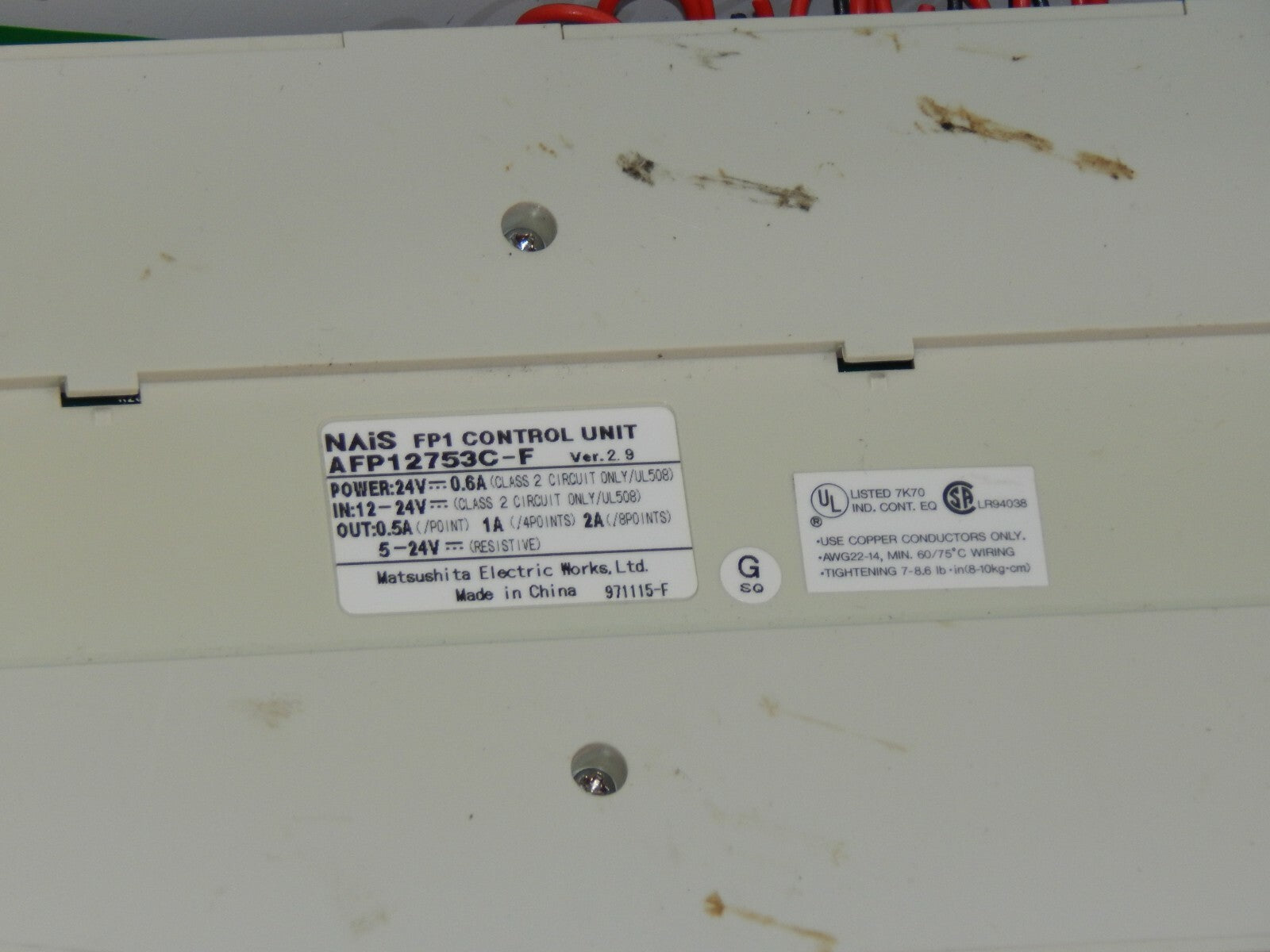  Matsushita Electric Works NAIS FP1 Control Unit FP1-C72 // AFP12753C-F