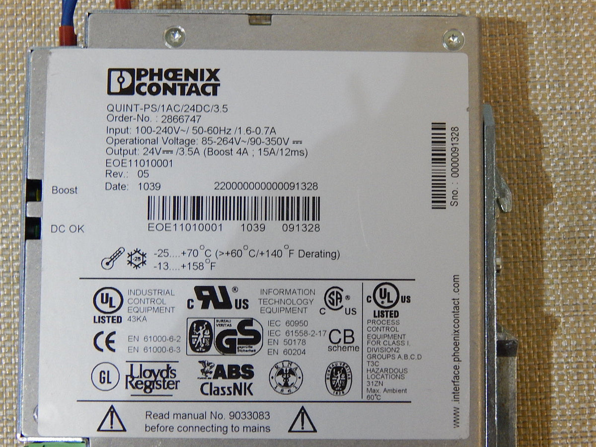 Phoenix Contact 2866747 QUINT-PS/1AC/24DC/ 3.5 POWER SUPPLY Used