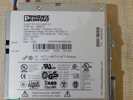 Phoenix Contact 2866747 QUINT-PS/1AC/24DC/ 3.5 POWER SUPPLY Used