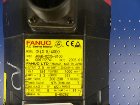 Fanuc A06B-0235-B100 Servomotor / Pulsecoder Type A860-2000-T301