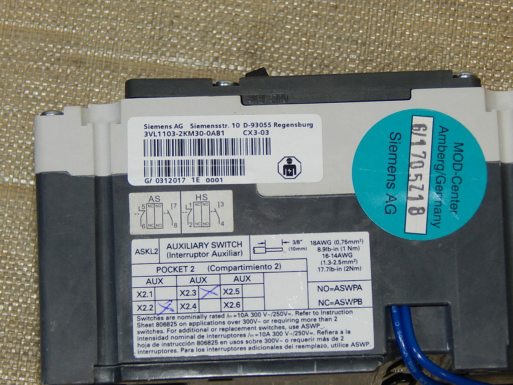 Siemens Leistungsschalter Type HCGA  3VL1103-2KM30-0AA0 Top Zustand