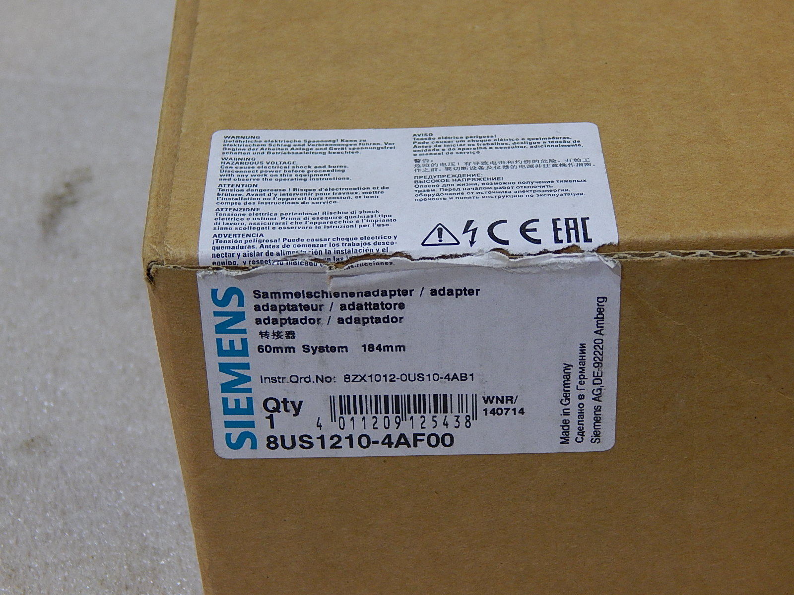 SIEMENS 8US1210-4AF00 184mm Sammelschienenadapter Unbenutzt