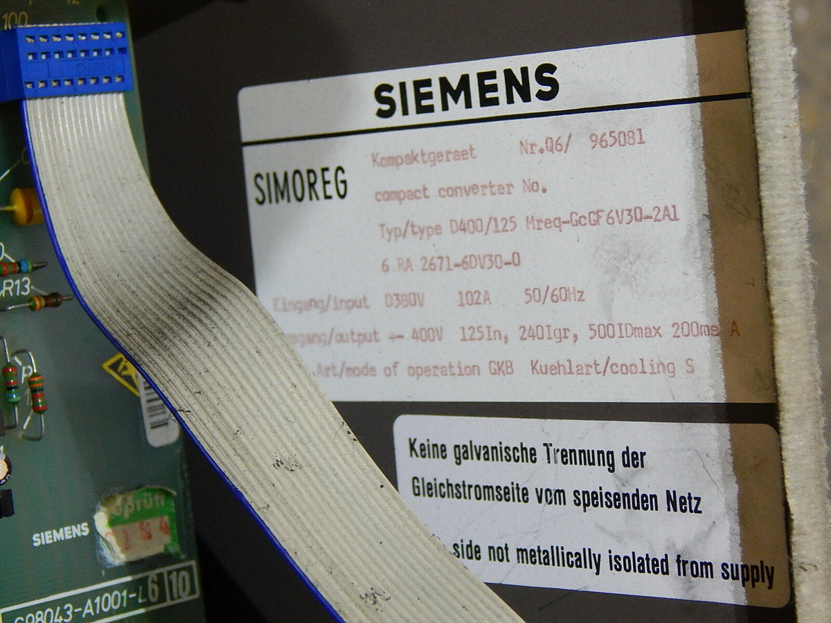Siemens SIMOREG Kompaktgerät 6RA 2471-6DV30-0 Type:.D400/125 Mreq-GcGF6V30-2A1