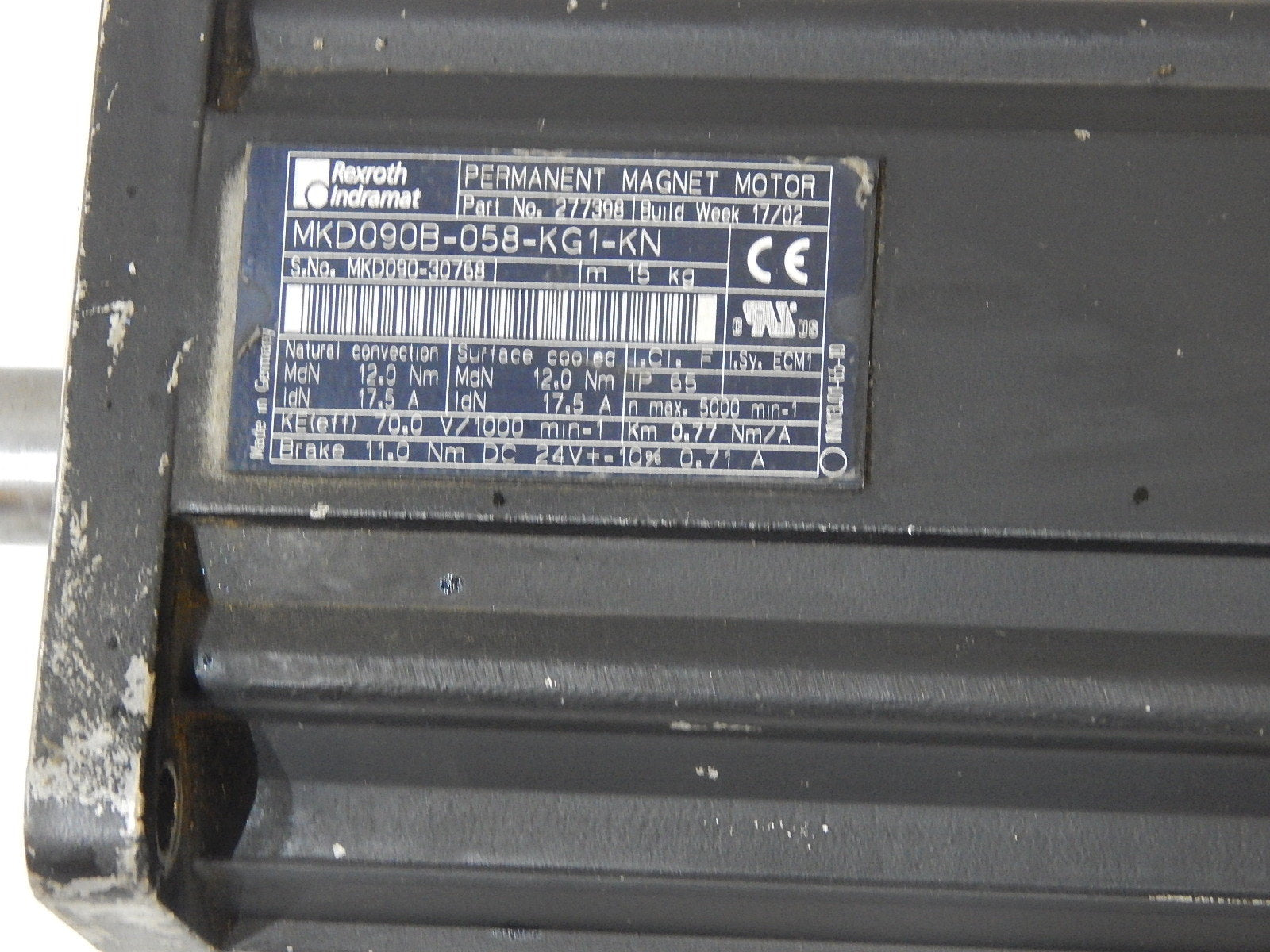 Rexroth Indramat Permanent Magnet Motor MKD090B-058-KG1-KN Used