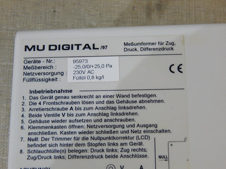 Rixen Differenzdruckmessgerät MU-Digital 95973 Meßbereich -25,0/0/+25,0 Pa 