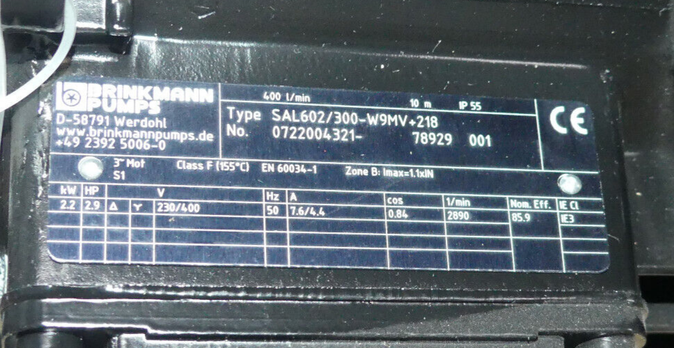 BRINKMANN PUMPS SAL602/300-W9MV+218