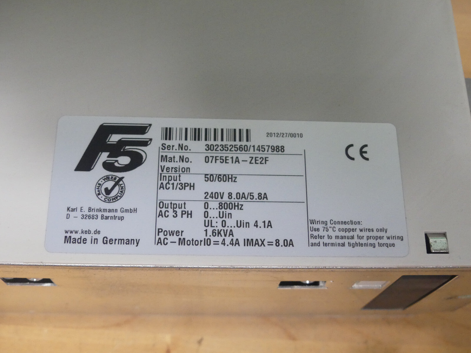 KEB F5 Combivert Frequenzumrichter 07F5E1A-ZE2F