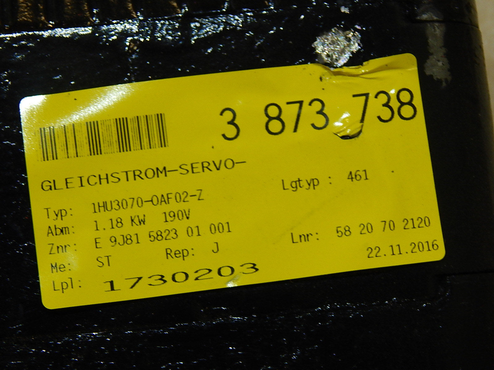 Siemens Gleichstrom Servo Motor  1HU3070-0AF02-Z  Used