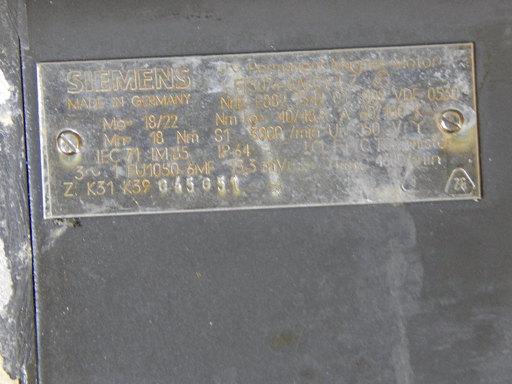 Siemens 1FT5076-0AF01-2-Z 3~ Permanent-Magnet-Motor  Used