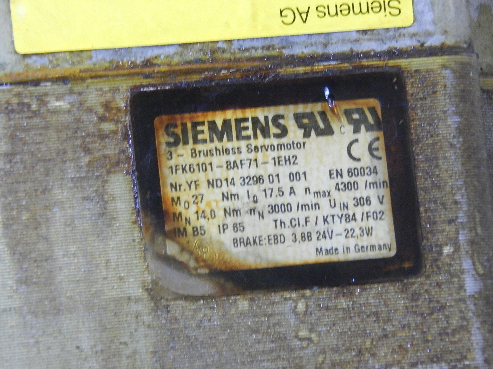 Siemens  3~Brushless Servomotor 1FK6101-8AF71-1EH2 used s.Bilder