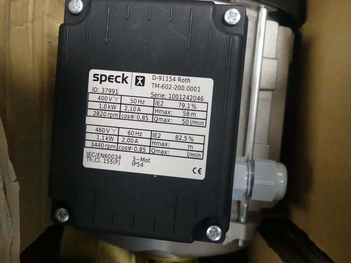 SPECK pumpe  TM-602-200.0001 SN : 1001242046 ID:37991 1,0kw