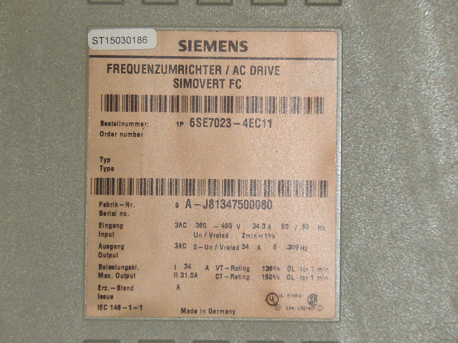  SIEMENS Simovert VC Wechselrichter 6SE7023-4EC11 used  s.Bilder
