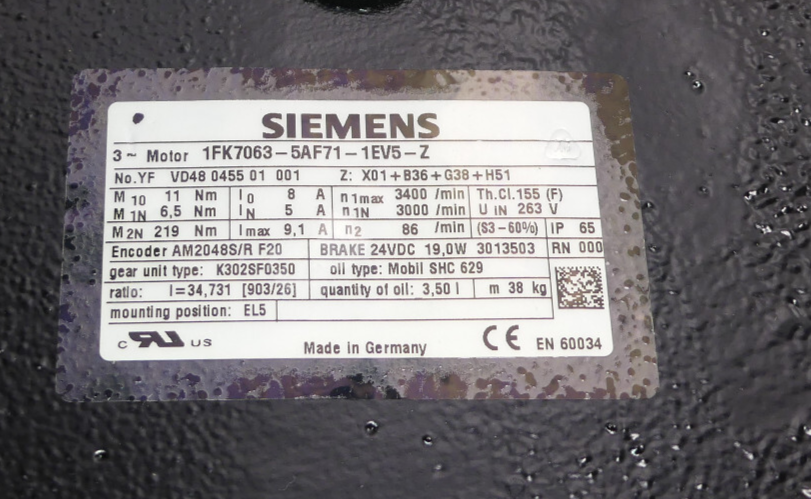 SIEMENS 1FK7063-5AF71-1EV5-Z Getriebe