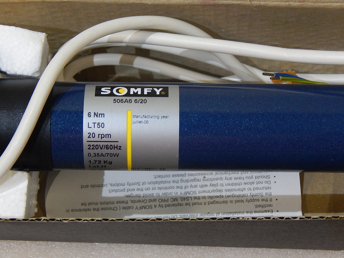 Somfy Rohrmotor 506A6 6/20  LT 50    6  Nm Rolladenmotor, Rolladenantrieb, Motor