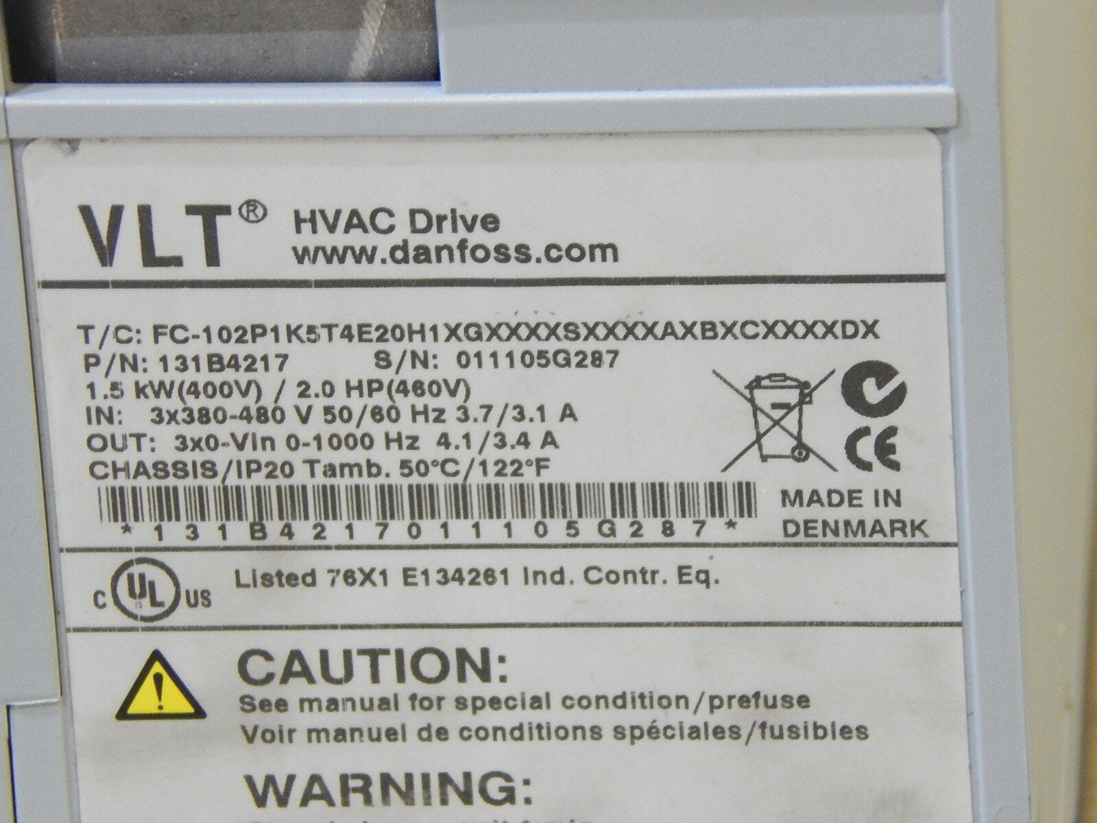 Danfoss T/C: FC.102P1K5T4E20H1XGXXXXSXXXXAXBXCXXXXDX used