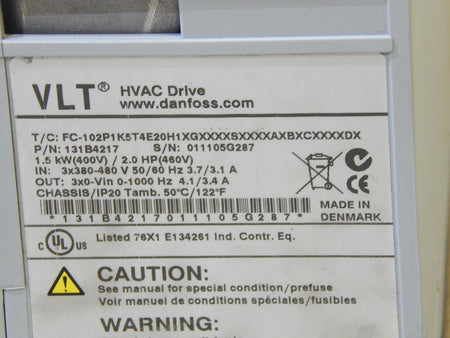 Danfoss T/C: FC.102P1K5T4E20H1XGXXXXSXXXXAXBXCXXXXDX used