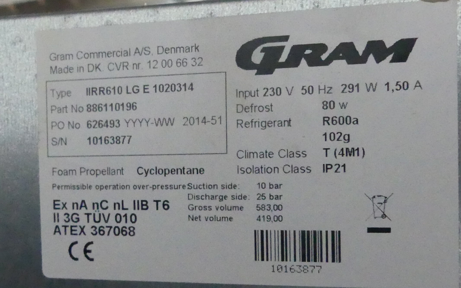 GRAM Umluft-Kühlschrank  II RR610 LG E 1020314