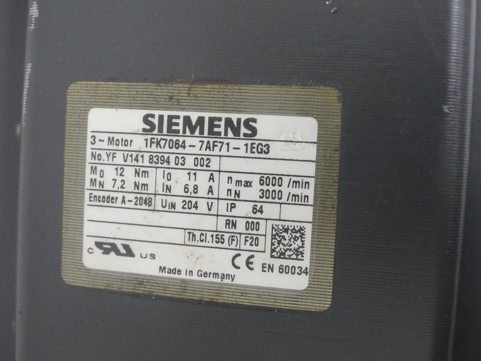 SIEMENS  S SYNCHRONSERVOMOTOR  1FK7064-7AF71-1EG3 leicht Beschadgit s.Bilder