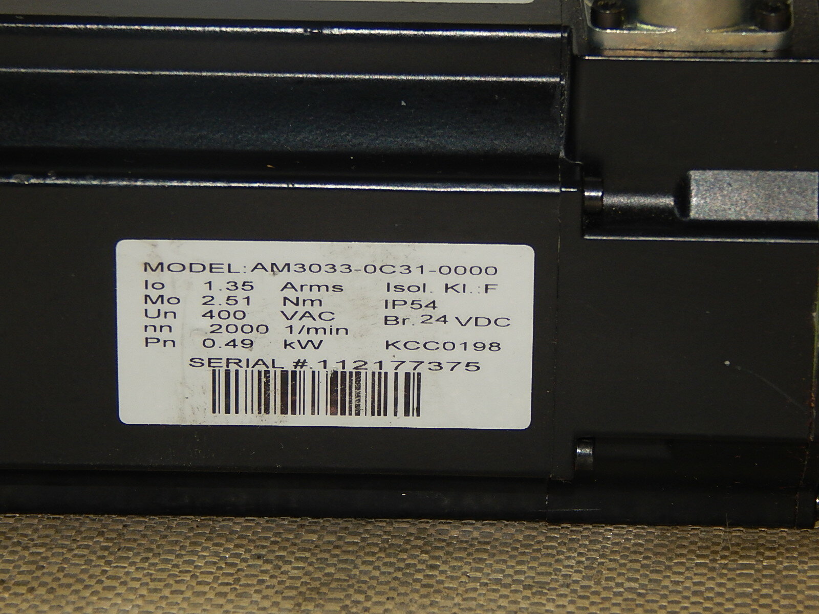 BECKHOFF  SERVOMOTOR AM3033-0C31-0000 1.35A 2.51NM 400VAC 2000/MIN  