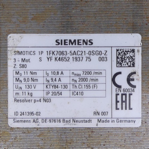 Siemens Simotics 1FK7063-5AC21-0SG0-Z