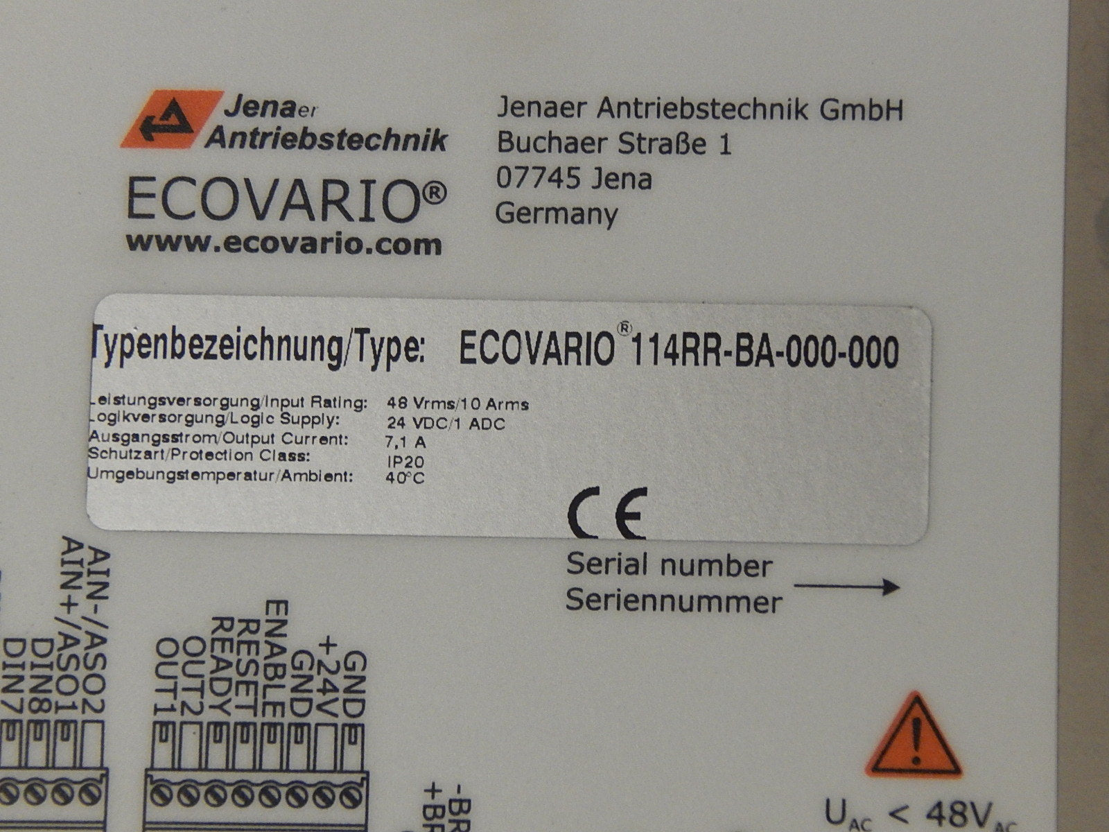 Jenaer Ecovario 114RR-BA-000-000 Leistungsversorgung 24VDC 7.1A  Used