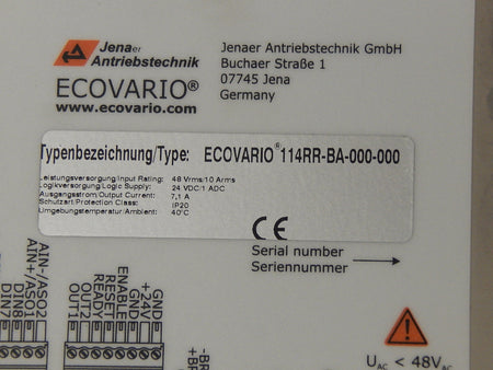 Jenaer Ecovario 114RR-BA-000-000 Leistungsversorgung 24VDC 7.1A  Used