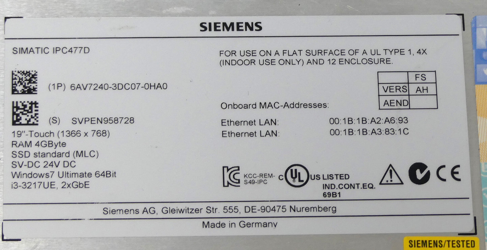 Siemens Simatic 6AV7240-3DC07-0HA0